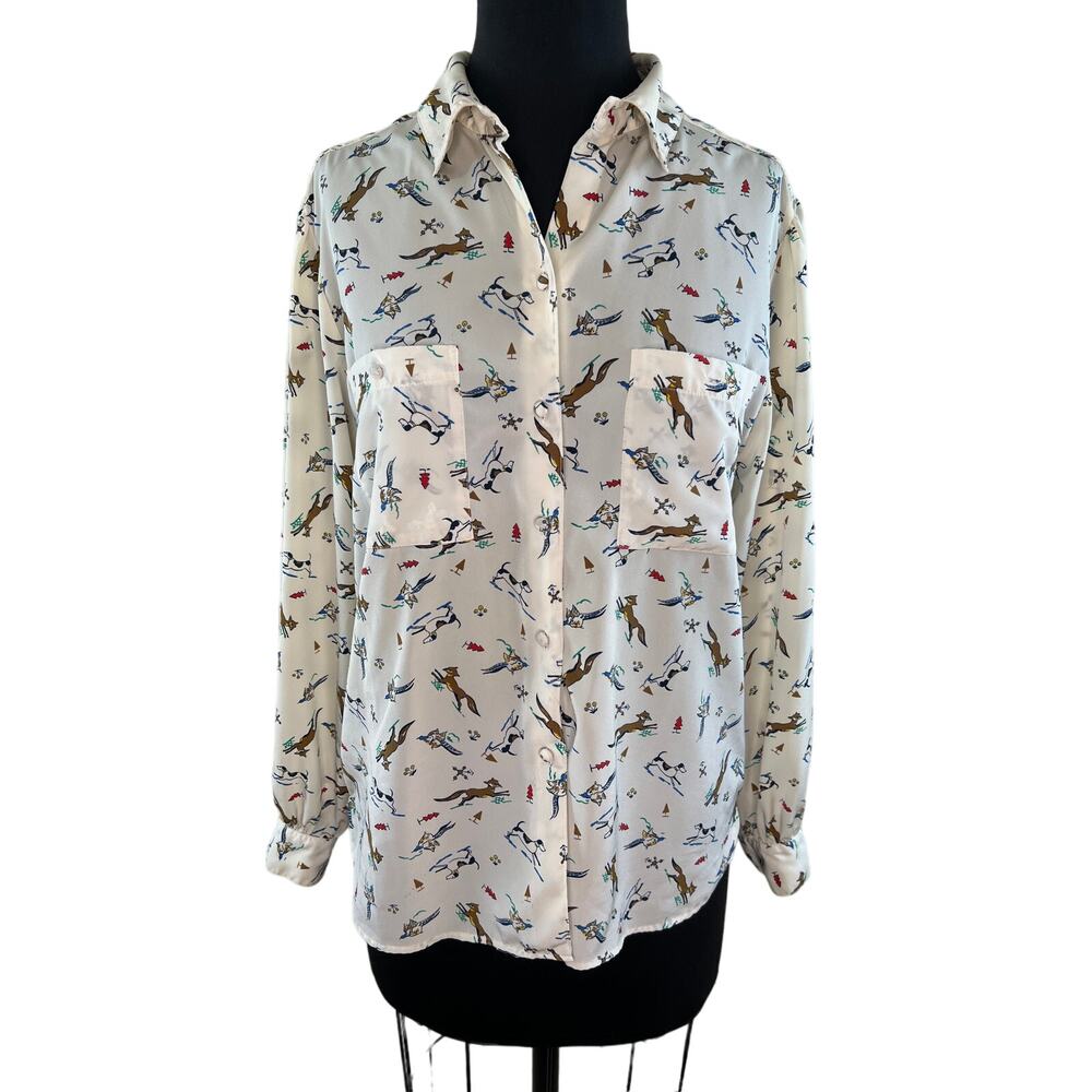 VTG CHAUS Animal Print Long Sleeve Button Down Womens Shirt Size 12 VINTAGE